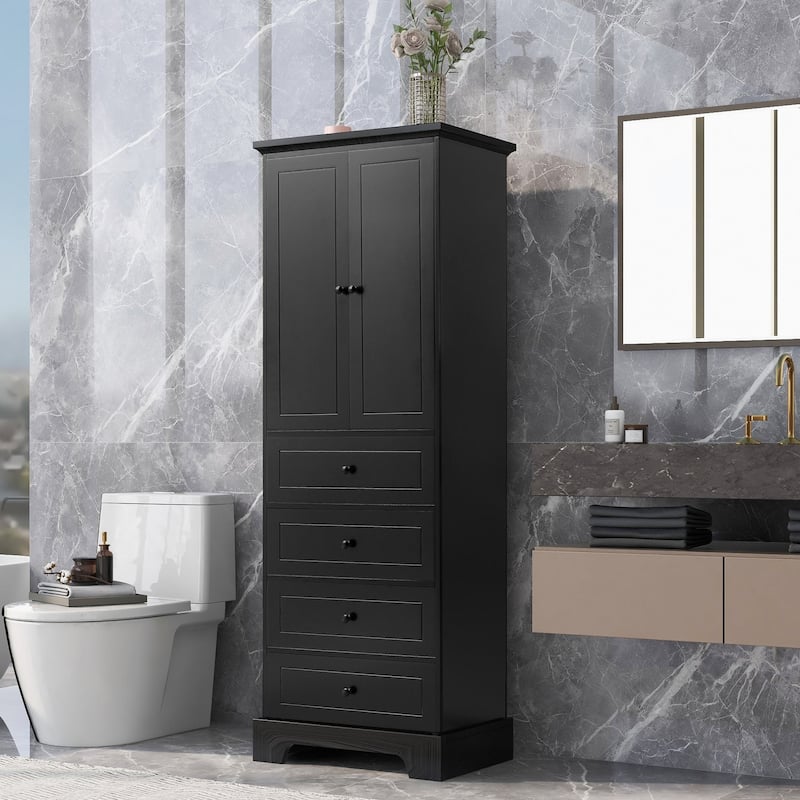 Tall Storage Cabinet with Doors and Drawers for Bathroom/Office - Black