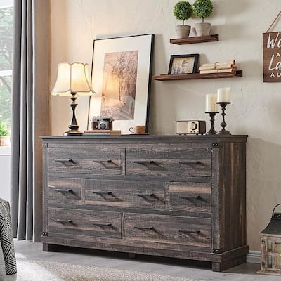 Farmhouse 7 Drawers Dresser, Wood Chest of Drawers, Closet Dresser