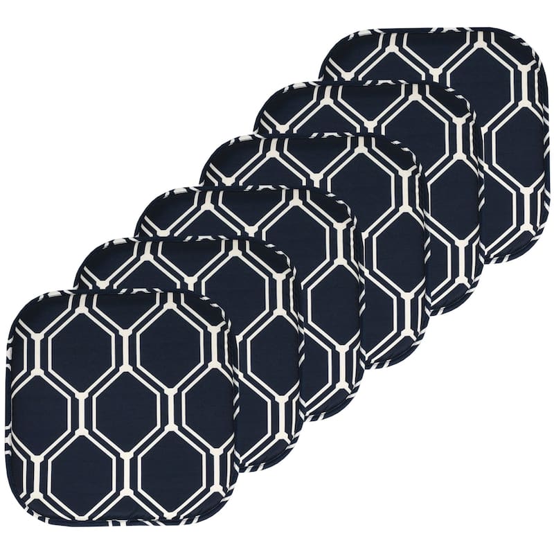 Sweet Home Collection Mirage Hexagonal Memory Foam No Slip Back Chair Pad Cushion 16" x 16" - Set of 6 - Navy/White