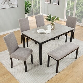 6-Piece Dining Set with Bench & 4 Upholstered Chairs – Solid Wood ...