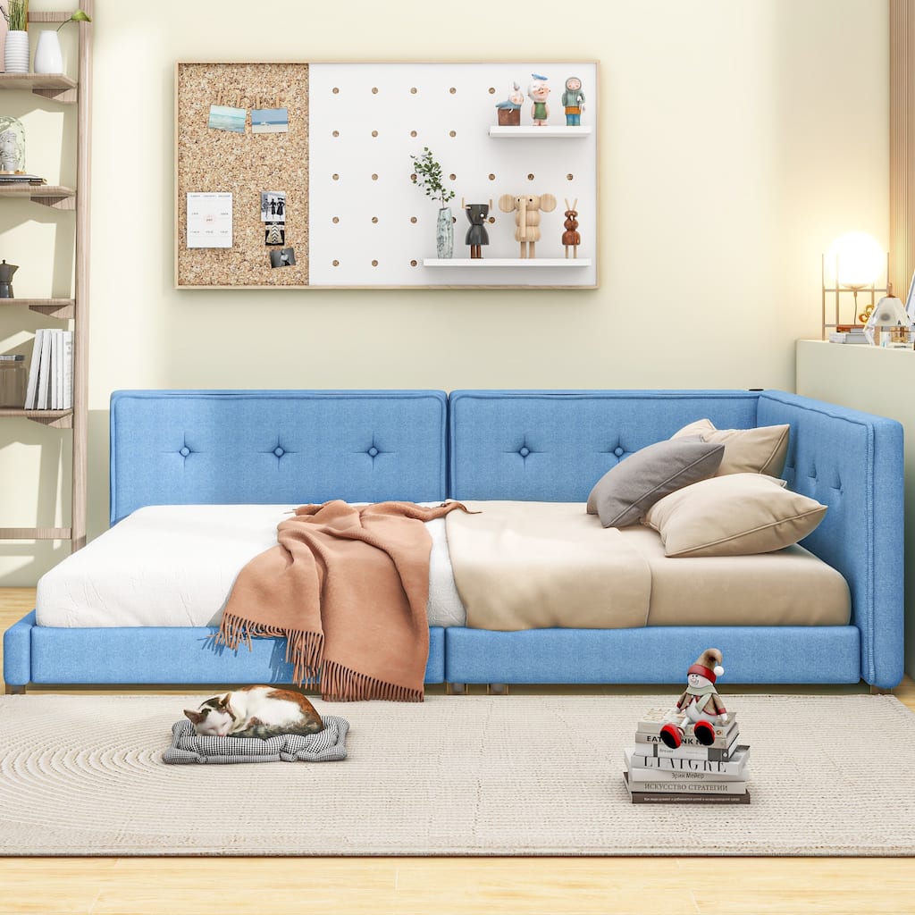 Upholstered platform bed with USB Ports