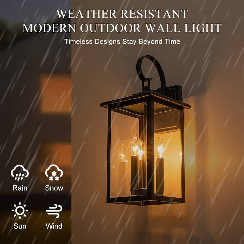 Industrial Lantern 3-Light Clear Glass Waterproof Outdoor Wall Sconce