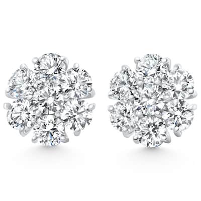 3/4Ct Diamond Cluster 7-Stone Pave Studs Screwback Earrings Gold Lab Grown