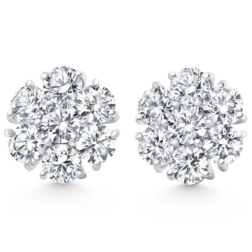 3/4Ct Diamond Cluster 7-Stone Pave Studs Screwback Earrings Gold Lab Grown