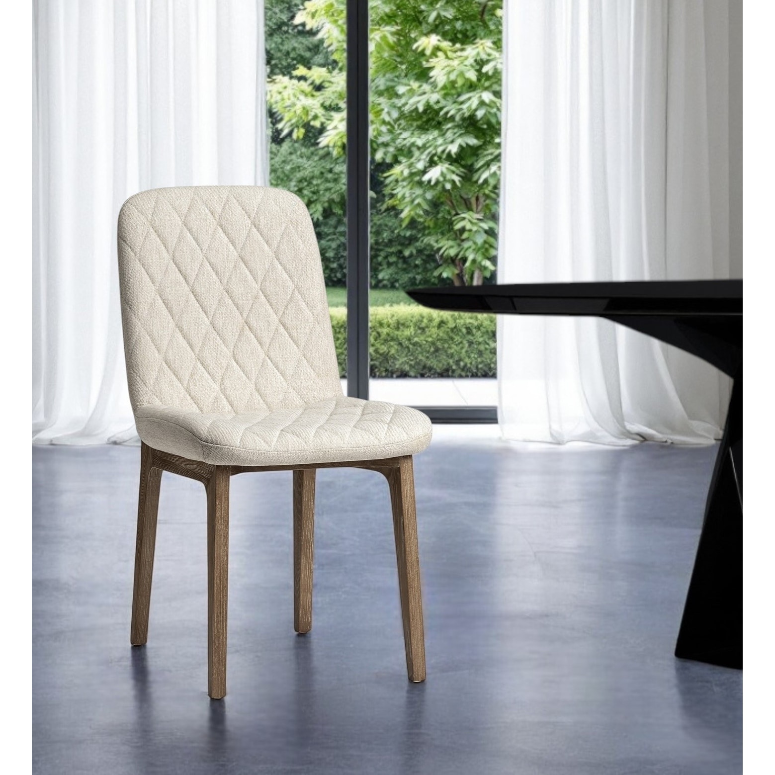 HomeRoots Set of Two Cream and Brown Fabric Dining Side Chairs - 24.50 in. x 35.30 in. x 18.50 in.