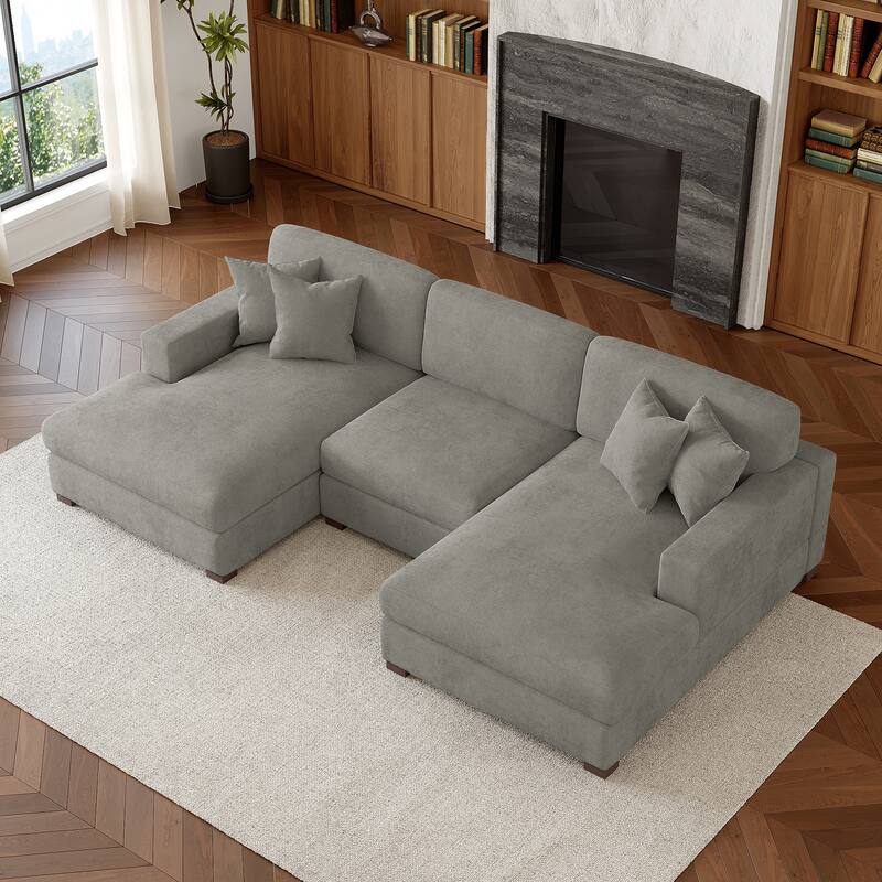 Oversized Chenille Modular Sectional Sofa With Deep Seat