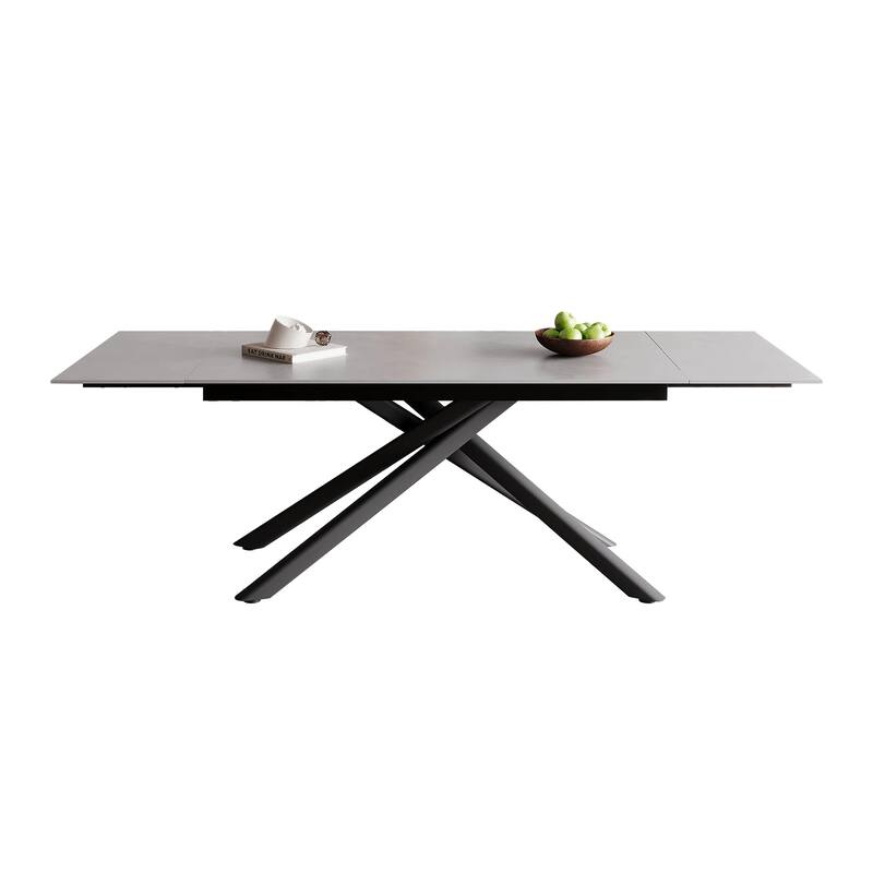 9 - Piece Extendable Rectangular Sintered Stone Cross Legs Dining Set With 8 Chairs For Home or Villa