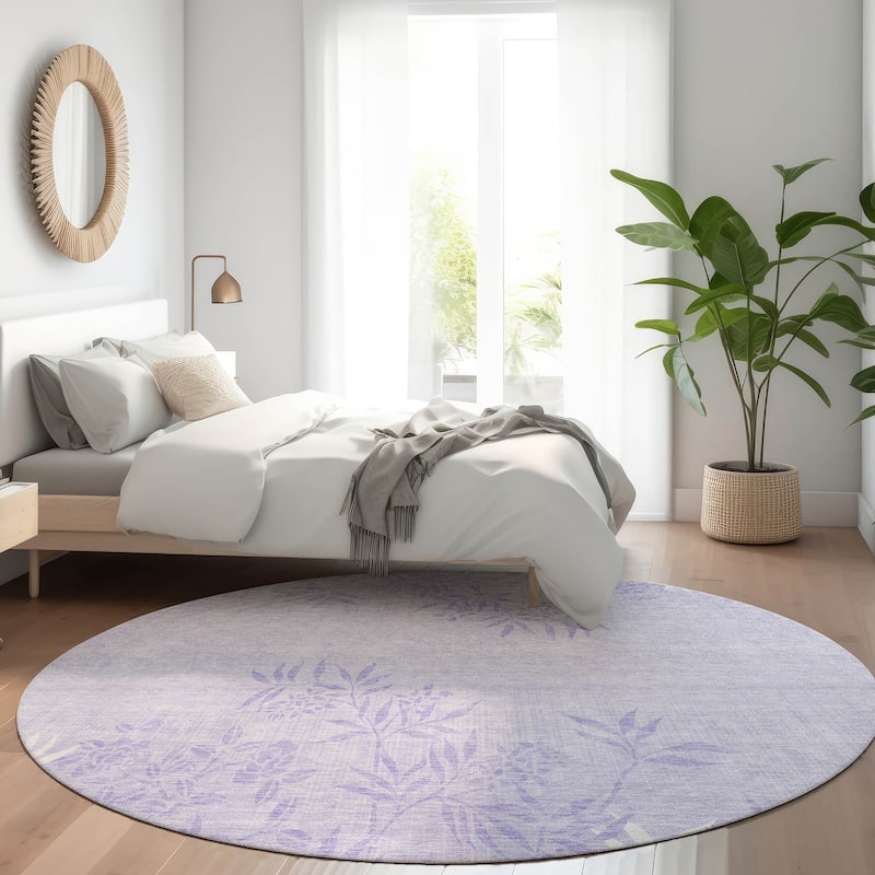Machine Washable Indoor/ Outdoor Chantille Modern Garden Rug - Lilac - 8' x 8'