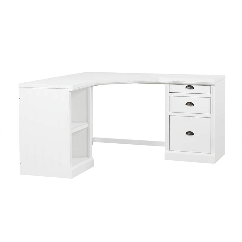 Modern L Shaped Executive Office Desk with 3 Drawers and Open Shelves for Home Office or Study Room Use