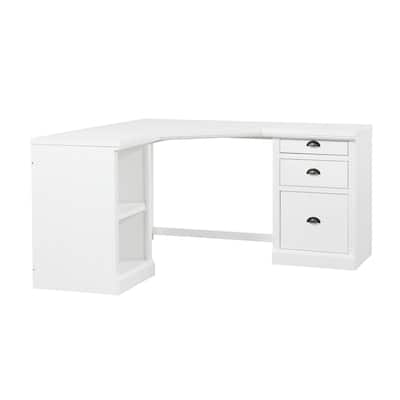 Modern White Executive Desk with Wide Desktop and Storage Shelves Three Drawers for Office