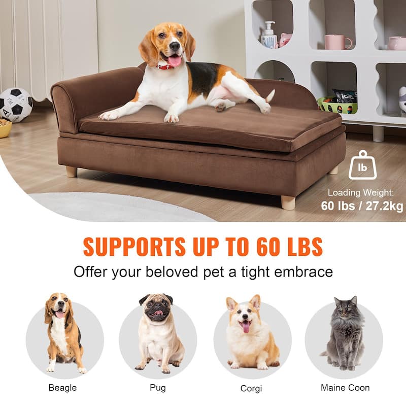 Dark Brown Soft Velvety Large-Sized Dogs and Cats Dog Couch Suitable for Any Room or Clinic - 36” x 23” x 16”