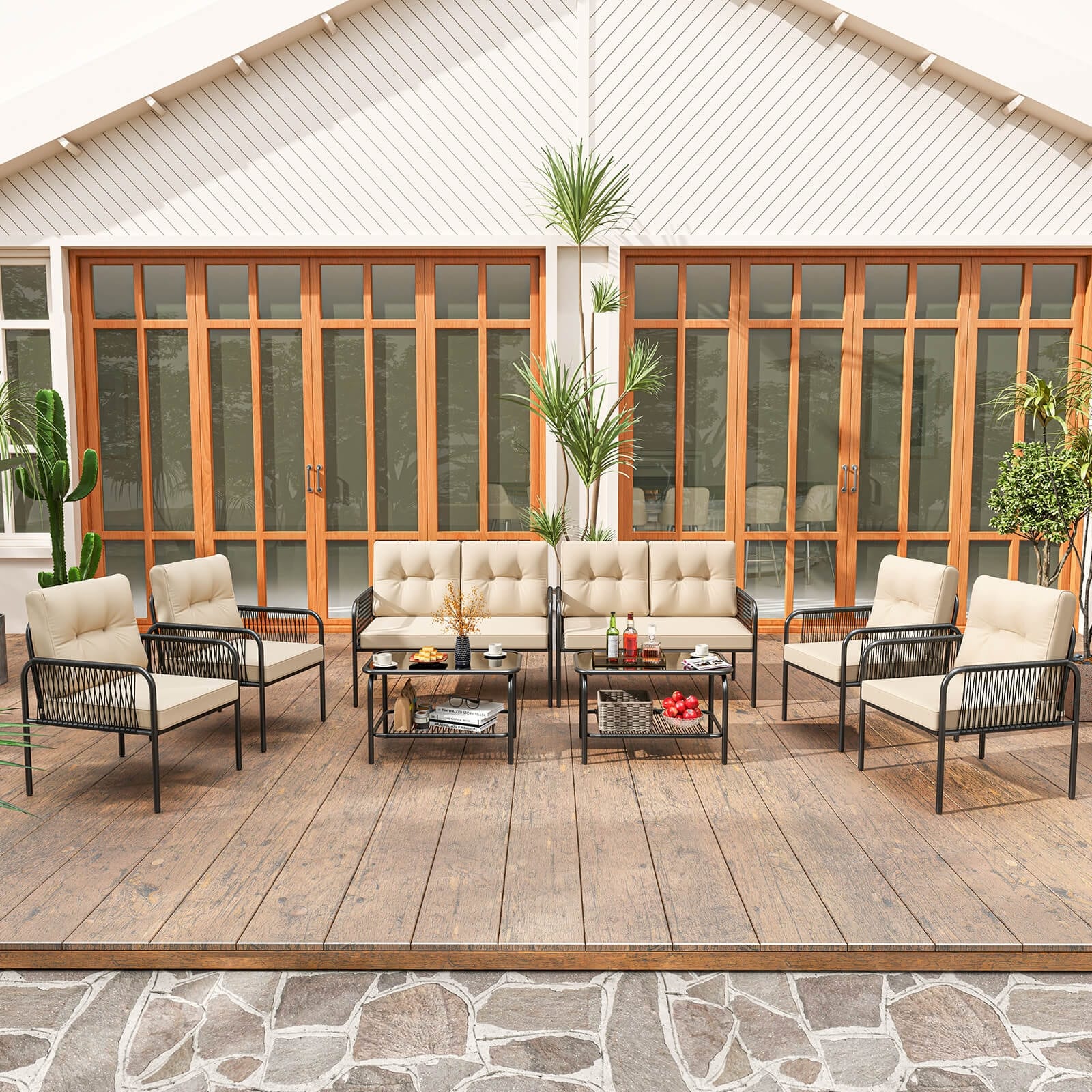 Costway 8 PCS Patio Furniture Set with Loveseat Tempered Glass Coffee - See Details