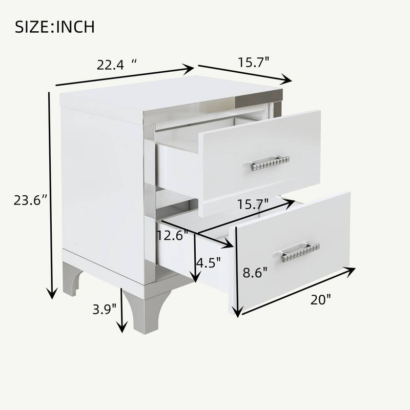 High Gloss Nightstand with Metal Handle