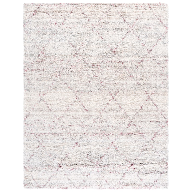 SAFAVIEH Fontana Shag Marye Modern Trellis 2-inch Thick Rug - 8' x 10' - Pink/Ivory