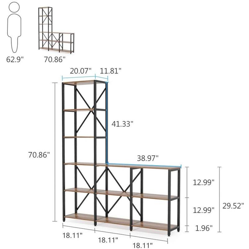 L Shape Bookshelf 9 Shelf Ladder Corner Etagere Bookcase Display Rack for Living Room Bedroom