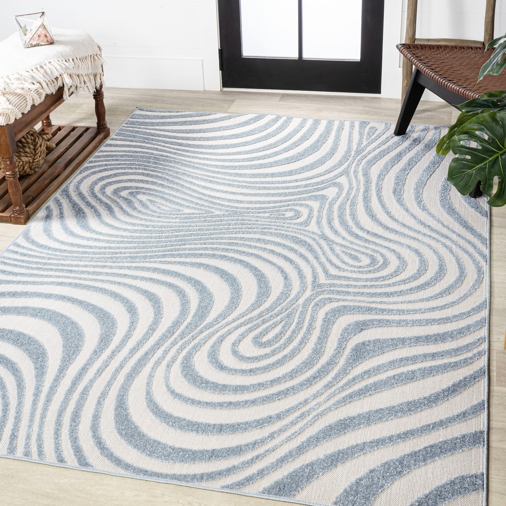 JONATHAN Y Nordby Abstract Groovy Striped Light Blue/Ivory Area Rug