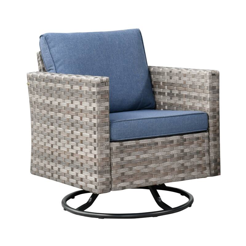 OVIOS 2-piece Swivel Rocking Wicker Chair Side Table Conversation Set