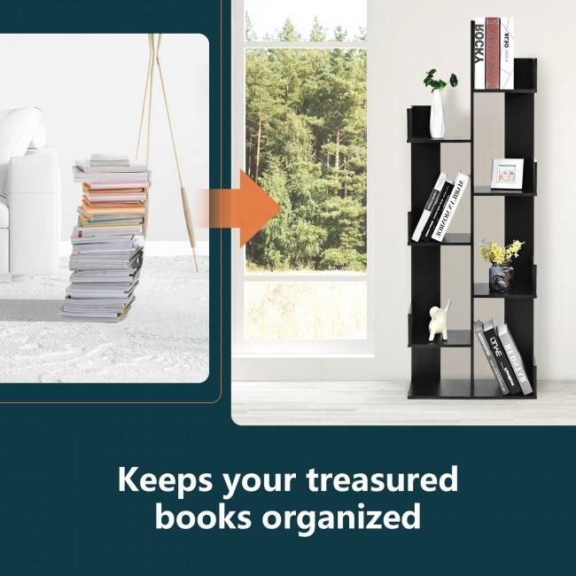 8-Tier Bookshelf Bookcase with 8 Open Compartments Space-Saving Storage Rack - 20"L x 10"W x 57"H
