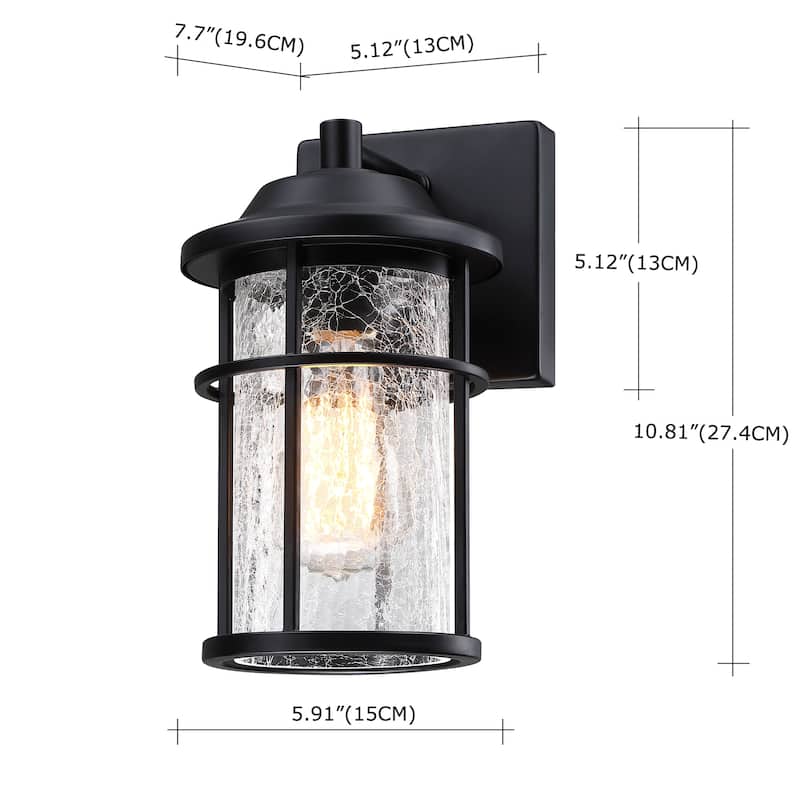 2-pack 1-Light Matte Black Finish Outdoor Wall Lantern Sconce with Crackle Glass(Dusk to Down Could be Chosen)