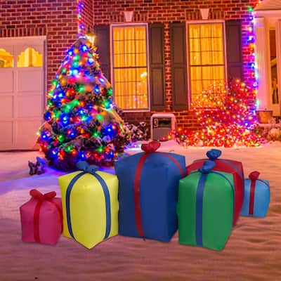 Kinbor 6 Ft Long Lighted Christmas Inflatable Gift Boxes, Xmas Blow Up Indoor Outdoor Holiday Decoration, Built-in LED Lights