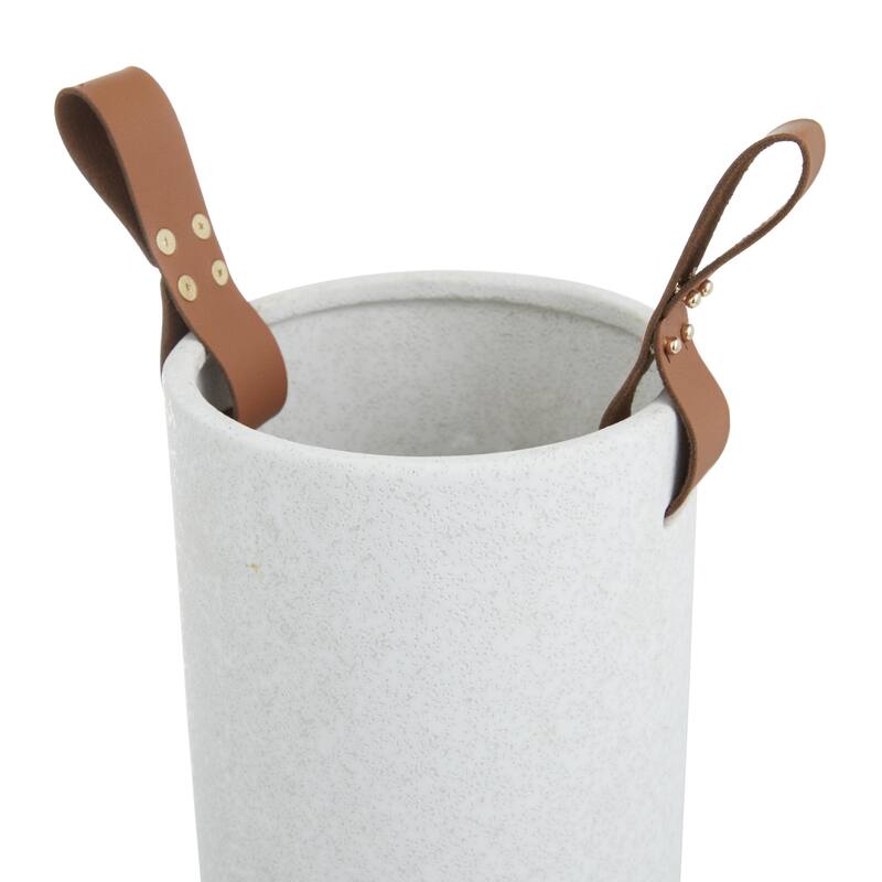 Ceramic Decorative Vase with Leather Handles - Set of 2 White - CosmoLiving by Cosmopolitan