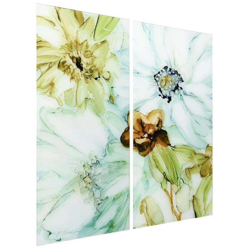 "Seaglass Garden I AB" Frameless Free Floating Tempered Glass Panel Graphic Wall Art Set of 2