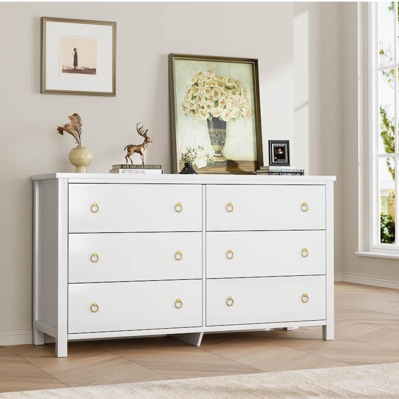 6 Dresser for Bedroom, Drawer Dresser with Storage Freestanding, Wooden Closet Storage Chest for Living Room - White