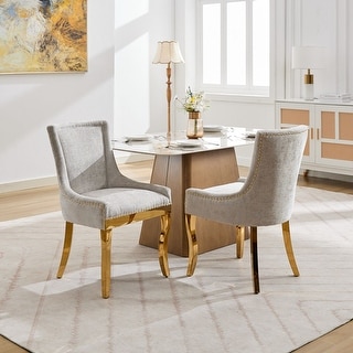 GDFStudio - Modern Dining Chair Set with Curved Gold-Plated Legs & Rivet Trim (Set of 2)