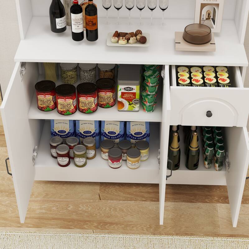 71" Kitchen Pantry Storage Cabinet with Microwave Oven Countertop, Freestanding Hutch Cabinet with Adjustable Shelves