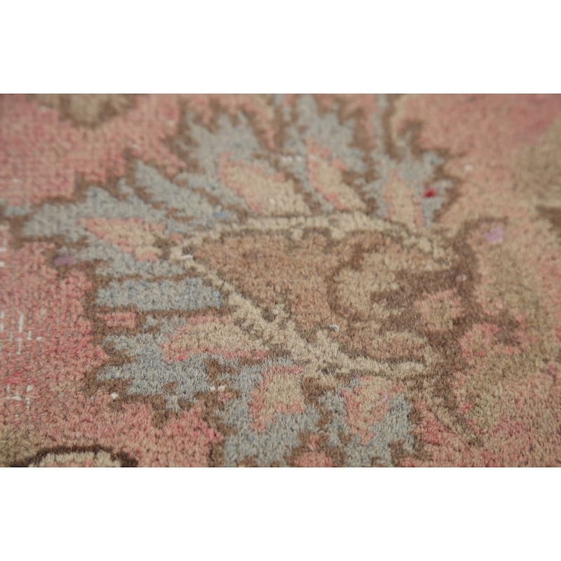 Traditional Pink Mashad Persian Vintage Rug Hand-Knotted Wool Carpet - 8'0"x 10'10"