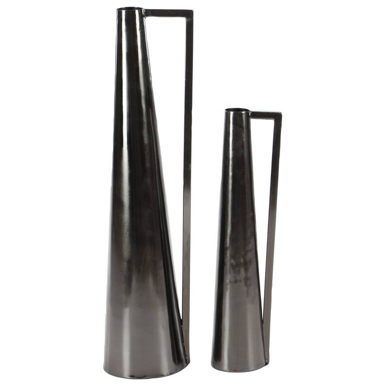 CosmoLiving by Cosmopolitan Metal Slim and Cone Geometric Vase with Handles (Set of 2) - Gold, Silver, Dark Gray, White, Black
