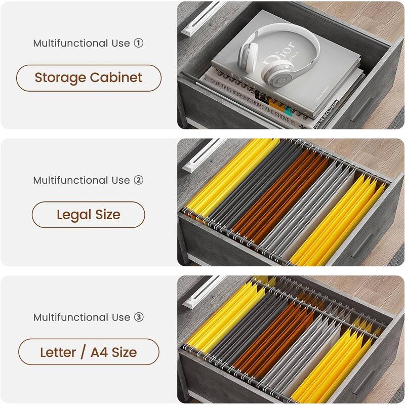 L Shaped Home Office Desk Computer desk File Drawer Power Outlet