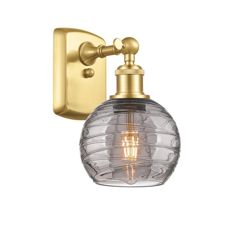 Innovations Lighting 516-1W-10-6 Athens Deco Swirl Sconce Athens Deco - Satin Gold / Light Smoke Deco Swirl