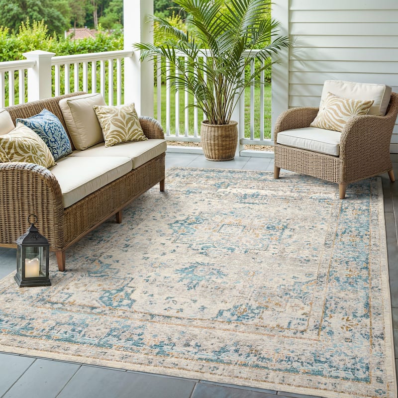 Style Haven Nova Vintage Center Medallion Grey/Teal Area Rug - 9' 10" x 12' 10"