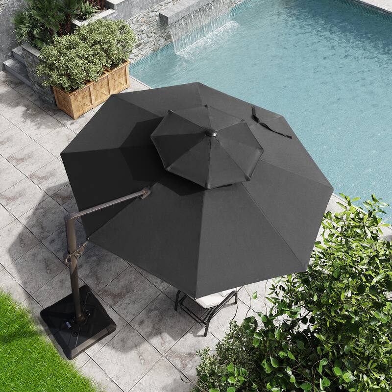 Crestlive Outdoor Luxury 11.5 Ft Patio Cantilever Umbrella with Tilting & Rotating Shading Area