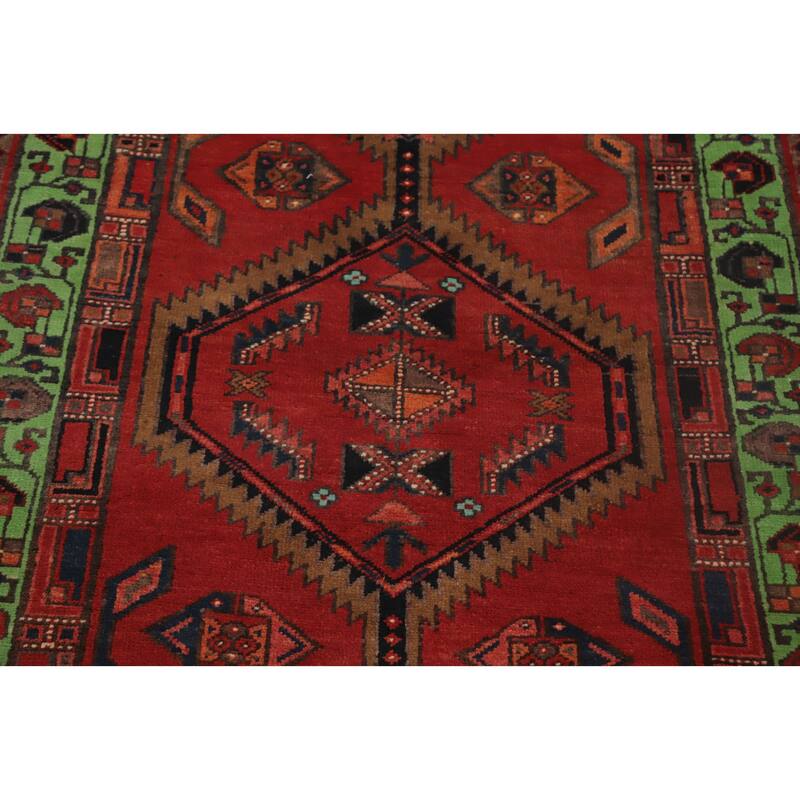 Hand Knotted Oriental 100% Wool Carpet Traditional Geometric Oranges & Rust Ardebil Runner Rug - 10' 7'' X 3' 3''