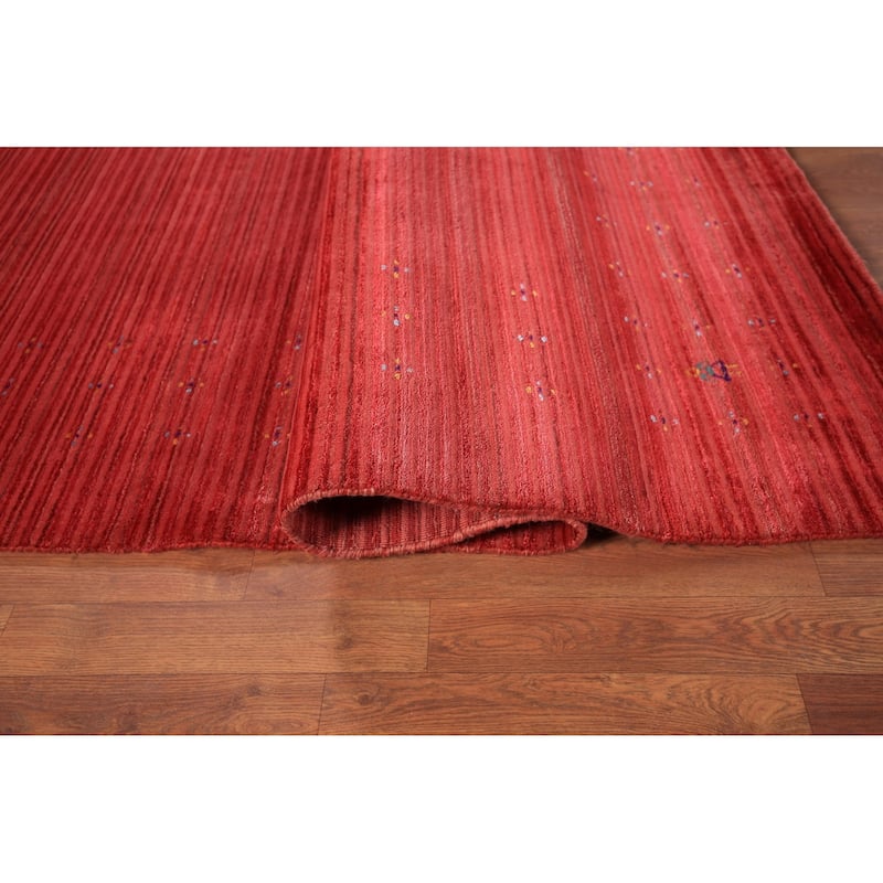 Striped Tribal Gabbeh Indian Area Rug Silk Carpet - 9'1" X 11'5"