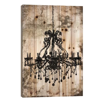 Black Chandelier Print On Wood by Unknown Artist - Multi-Color