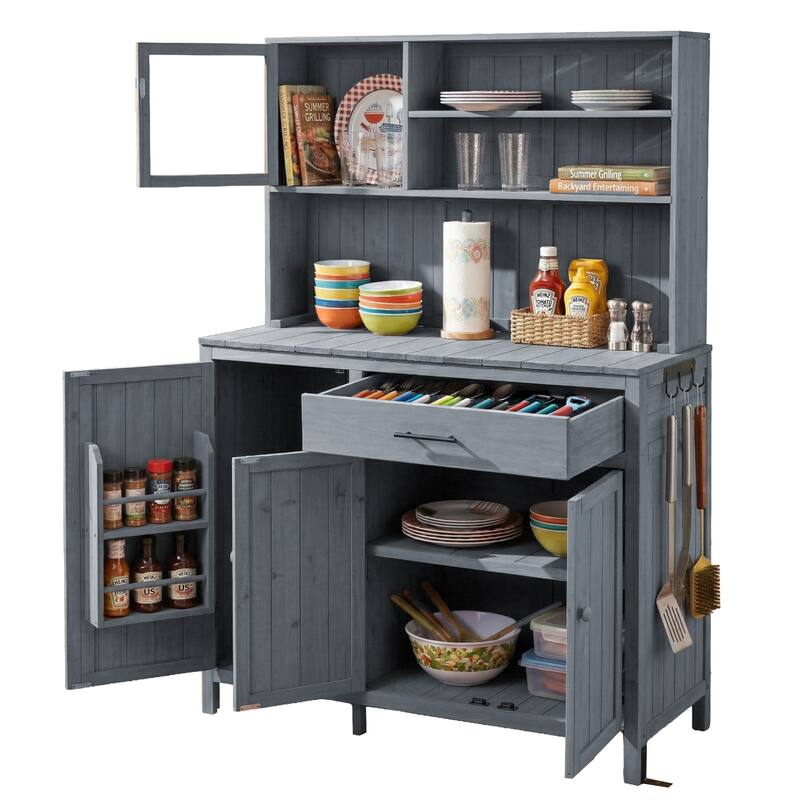 Roomfitters 65" Garden Potting Bench with Storage Hutch, Outdoor Potting Table & Prep Station, Drawer, Cabinet, Shelves