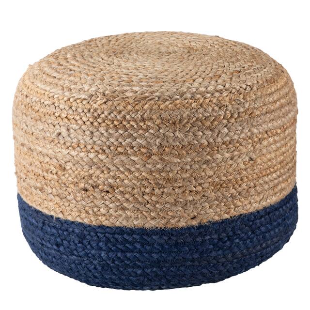The Curated Nomad Camarillo Modern Cylindrical Jute Pouf - Blue/Beige