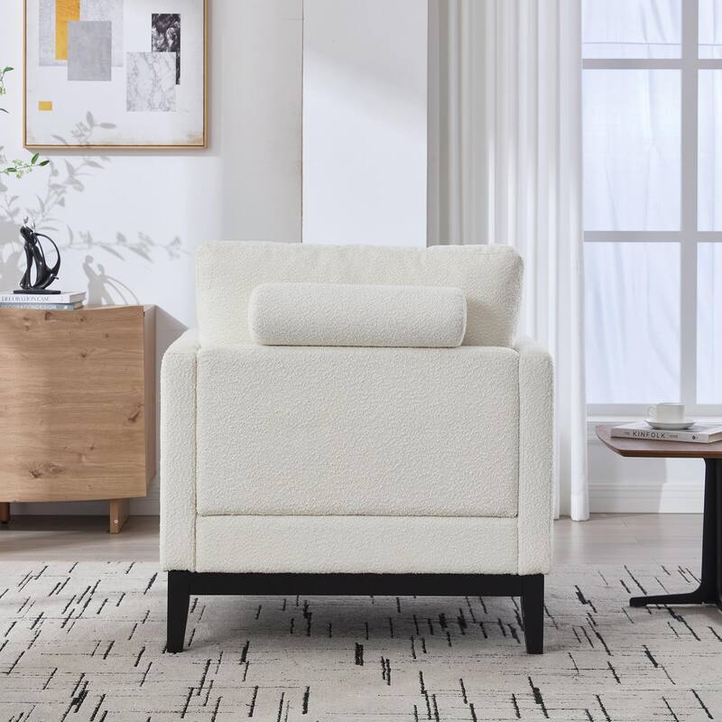 Boucle Armchair with Storage Ottoman - 300lb Capacity, Farmhouse Style