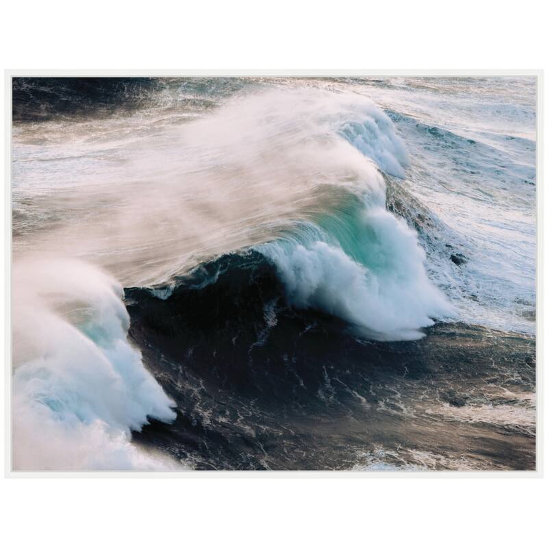Kate and Laurel Sylvie Crashing Waves on the Portuguese Coast Framed Canvas by Michael Schauer