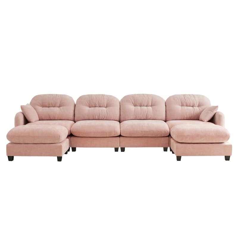 140" Premium Modular Chenille Sectional U-shaped Sofa with Movable Ottomans