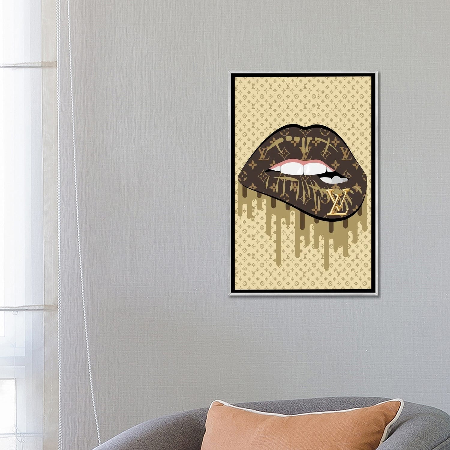 Framed Canvas Art (Gold Floating Frame) - Louis Vuitton Teeth by Julie Schreiber ( Fashion > Fashion Brands > Louis Vuitton art) - 26x18 in