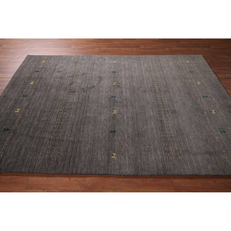 Gray Gabbeh Indian Area Rug Hand-Knotted Tribal Wool Carpet - 5'5"x 7'8"
