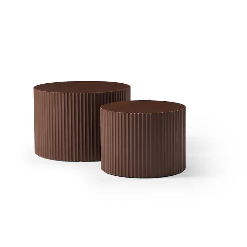 2-Piece, Modern Coffee Table Set Nesting Coffee Table Round Coffee Table with Waterproof, for Living Room, Brown