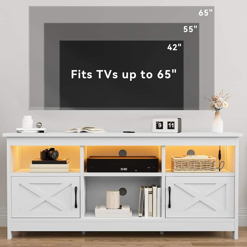 Moasis 70"/59" Farmhouse TV Stand for 80"/65" TV with Outlet and Lights
