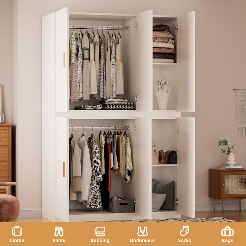 Meyreso White Minimalist Modular Wardrobe Closet with Drawers, Convertible Stacking Armoire - N/A