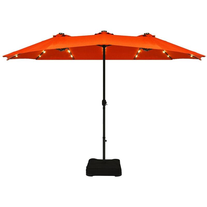 15 Ft Solar LED Patio Double-sided Umbrella Market Umbrella with Weight Base - 15' x 8' (W x H)