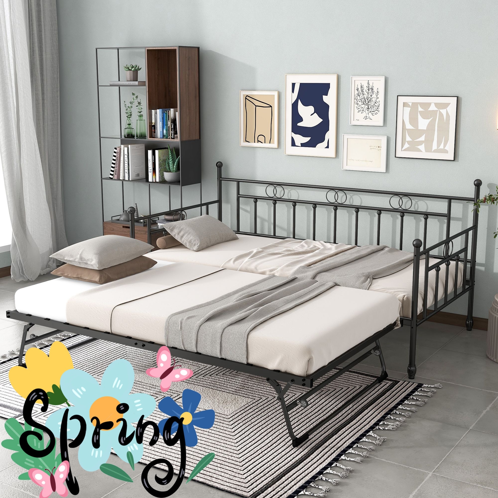 Jocoevol Full Daybed With Pop-Up Trundle - LED Headboard With Charging Station & Storage